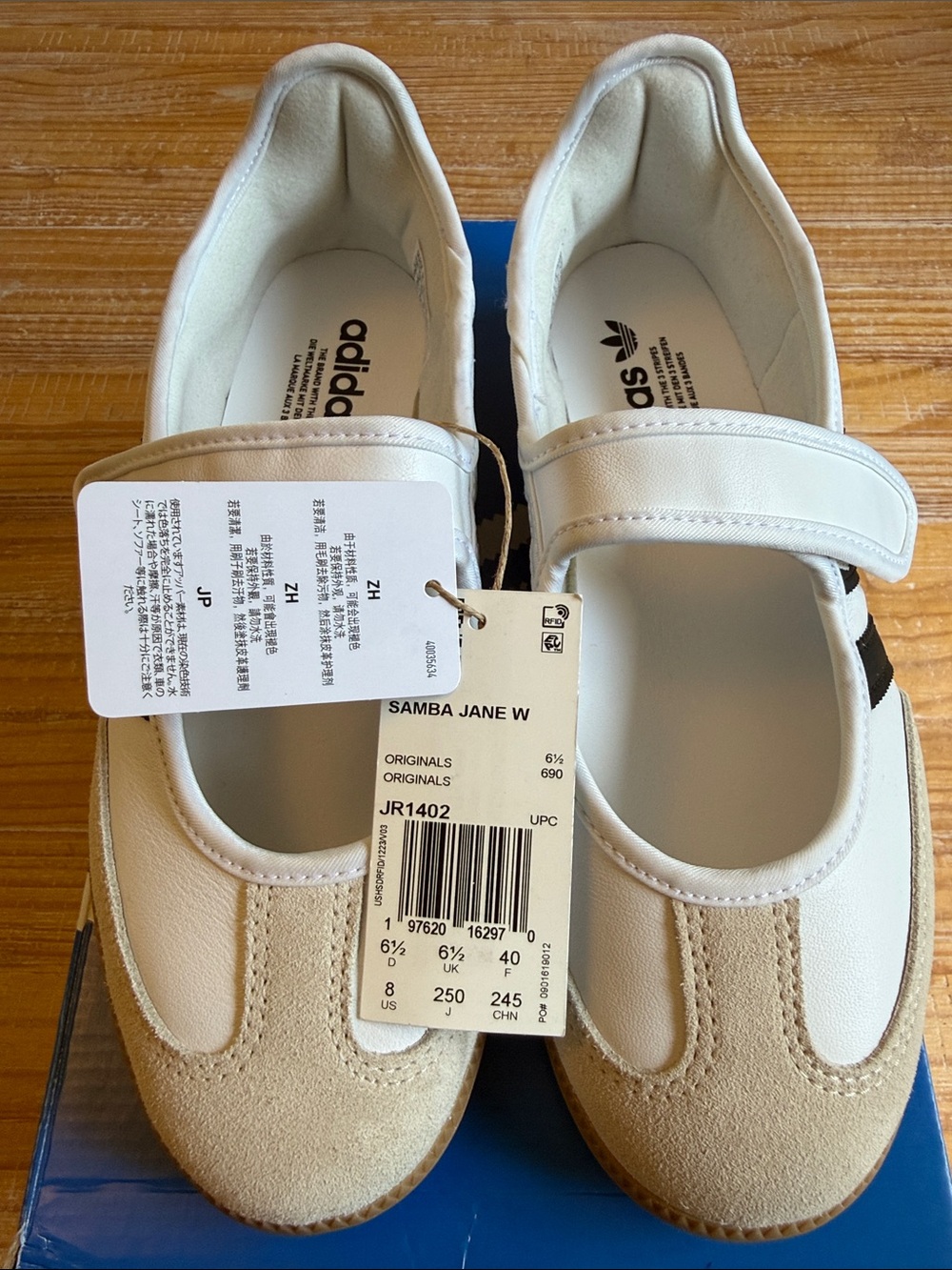 adidas Samba Janes Strap Sneakers in White/Black with Gum Sole - Picture 2 of 9